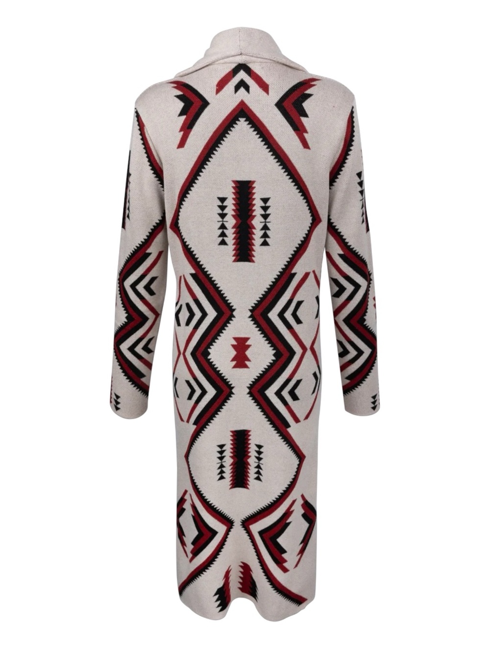 NWT Pinto Ranch Women’s Long Alpaca Aztec Print Sweater Coat | Cream/Red | Small